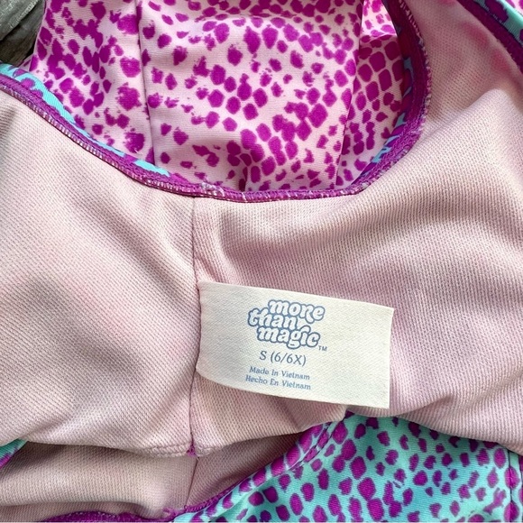 One Piece Pink & Turquoise Print Bathing Suit with Knotted Cut Outs Size S 6/6X - Picture 5 of 6